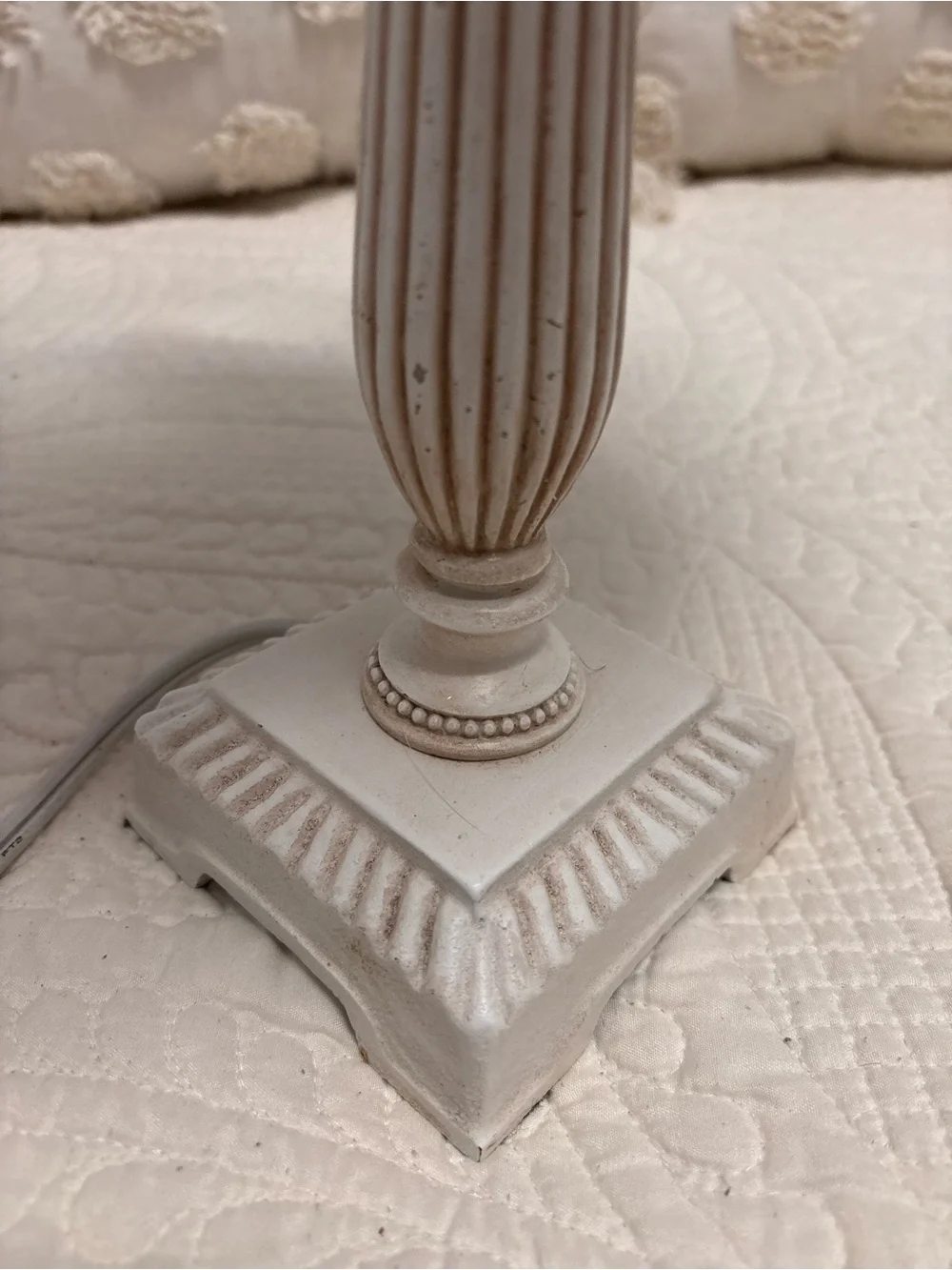 Pink Satin Table Lamp with White Distressed Base